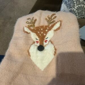 Cute Pink Scarf with Reindeer Design